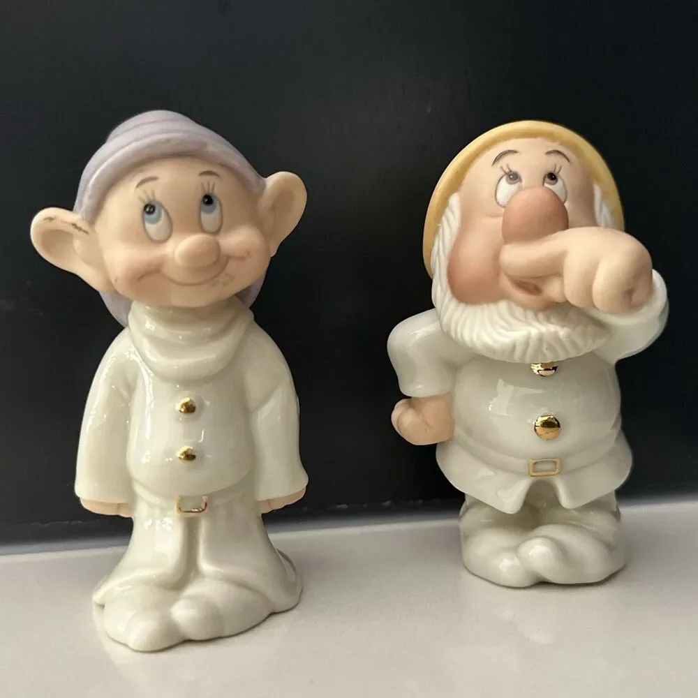 Vintage Lenox Disney Dopey&Sneezy Salt Pepper Shakers 24K Gold Hand Painted 90’s